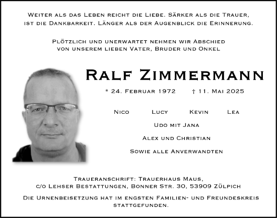 Anzeige von Ralf Zimmermann von  Blickpunkt Euskirchen 