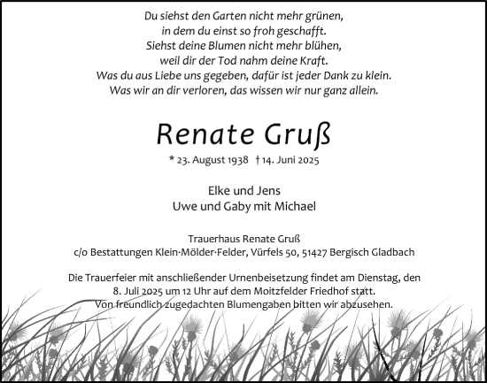 Anzeige von Renate Gruß von  Bergisches Handelsblatt 