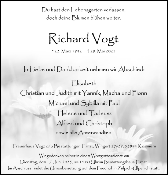 Anzeige von Richard Vogt von  Blickpunkt Euskirchen 