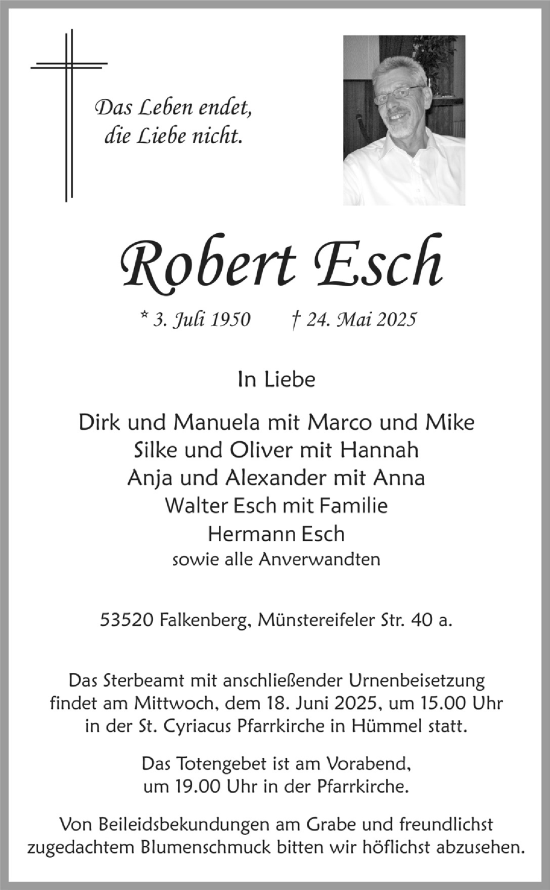 Anzeige von Robert Esch von  Blickpunkt Euskirchen 