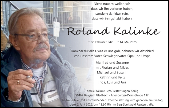 Anzeige von Roland Kalinke von  Bergisches Handelsblatt 
