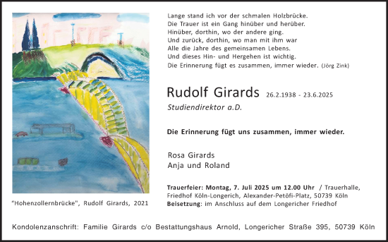 Anzeige von Rudolf Girards von Kölner Stadt-Anzeiger / Kölnische Rundschau / Express