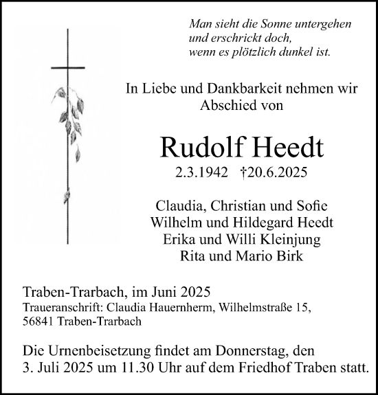Anzeige von Rudolf Heedt von Kölner Stadt-Anzeiger / Kölnische Rundschau / Express