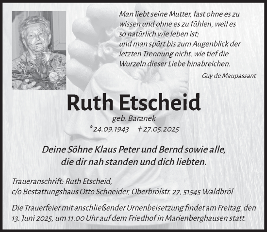 Anzeige von Ruth Etscheid von  Lokalanzeiger 