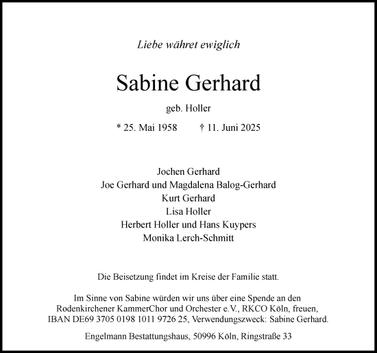 Anzeige von Sabine Gerhard von Kölner Stadt-Anzeiger / Kölnische Rundschau / Express