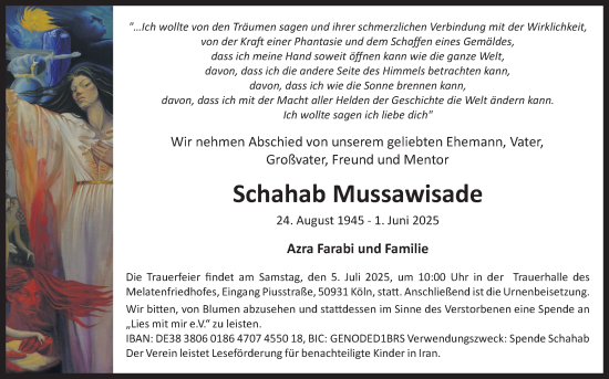 Anzeige von Schahab Mussawisade von Kölner Stadt-Anzeiger / Kölnische Rundschau / Express