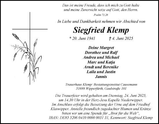 Anzeige von Siegfried Klemp von Kölner Stadt-Anzeiger / Kölnische Rundschau / Express