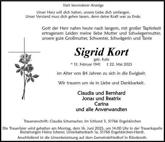 Anzeige von Sigrid Kort von  Anzeigen Echo 