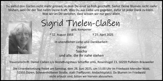 Anzeige von Sigrid Thelen-Claßen von  Werbepost 