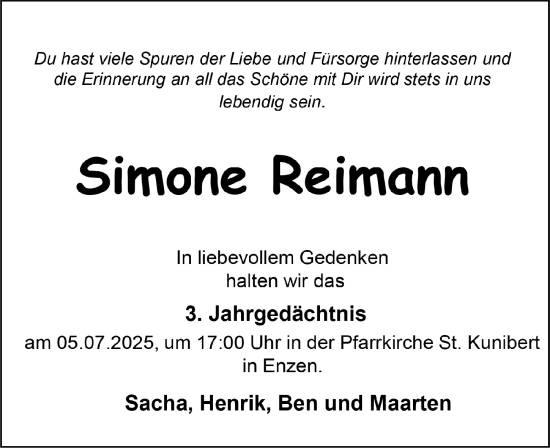 Anzeige von Simone Reimann von  Blickpunkt Euskirchen 