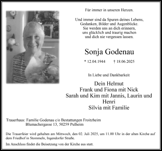 Anzeige von Sonja Godenau von  Wochenende 