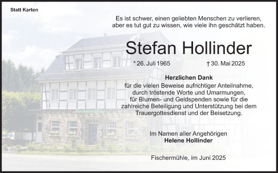 Anzeige von Stefan Hollinder von Kölner Stadt-Anzeiger / Kölnische Rundschau / Express