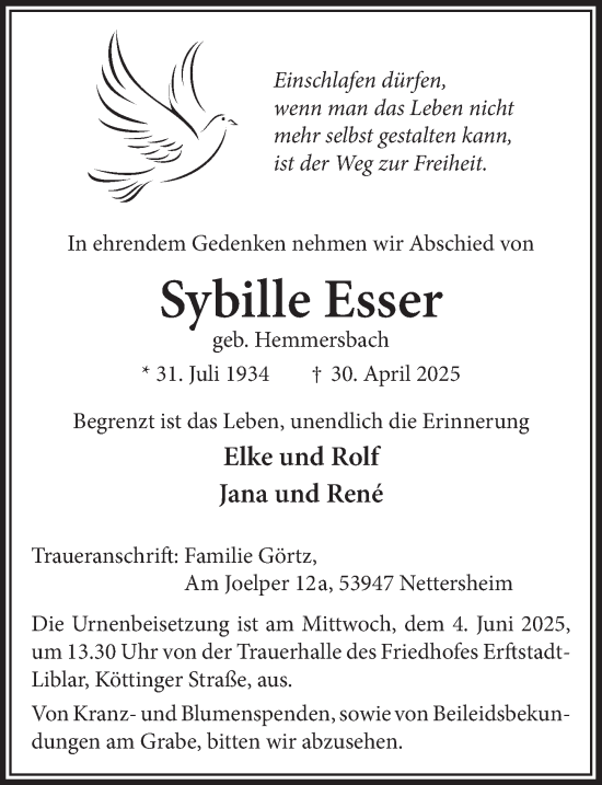 Anzeige von Sybille Esser von  Werbepost 