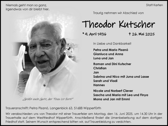 Anzeige von Theodor Kutscher von Kölner Stadt-Anzeiger / Kölnische Rundschau / Express