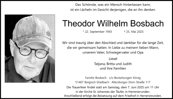 Anzeige von Theodor Wilhelm Bosbach von  Bergisches Handelsblatt 