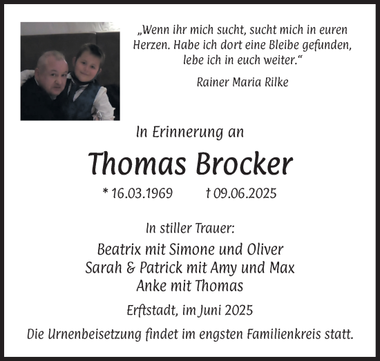 Anzeige von Thomas Brocker von Kölner Stadt-Anzeiger / Kölnische Rundschau / Express