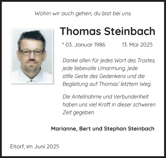 Anzeige von Thomas Steinbach von Kölner Stadt-Anzeiger / Kölnische Rundschau / Express