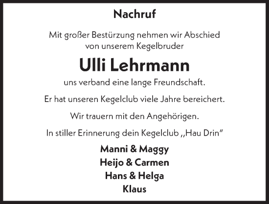 Anzeige von Ulli Lehrmann von  Werbepost 