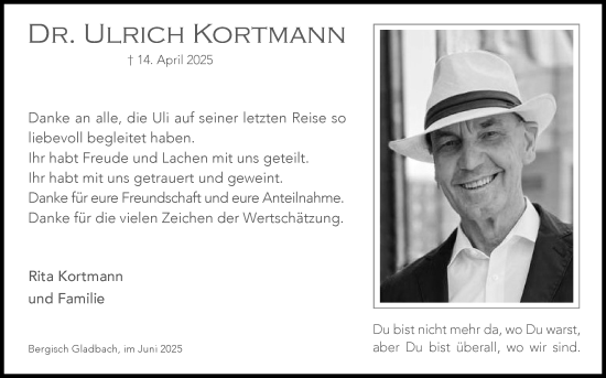 Anzeige von Ulrich Kortmann von Kölner Stadt-Anzeiger / Kölnische Rundschau / Express