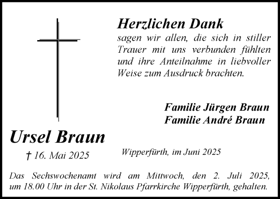 Anzeige von Ursel Braun von Kölner Stadt-Anzeiger / Kölnische Rundschau / Express