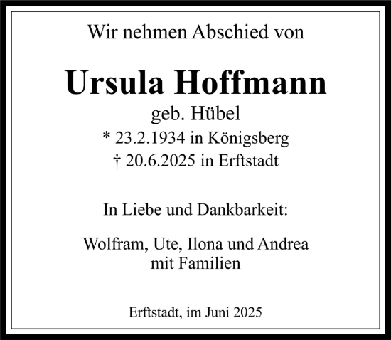 Anzeige von Ursula Hoffmann von  Werbepost 