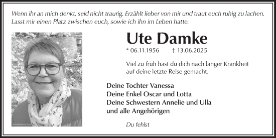 Anzeige von Ute Damke von  Bergisches Handelsblatt 