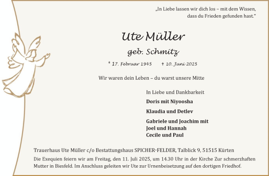 Anzeige von Ute Müller von Kölner Stadt-Anzeiger / Kölnische Rundschau / Express