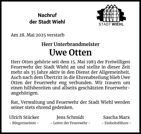 Anzeige von Uwe Otten von Kölner Stadt-Anzeiger / Kölnische Rundschau / Express