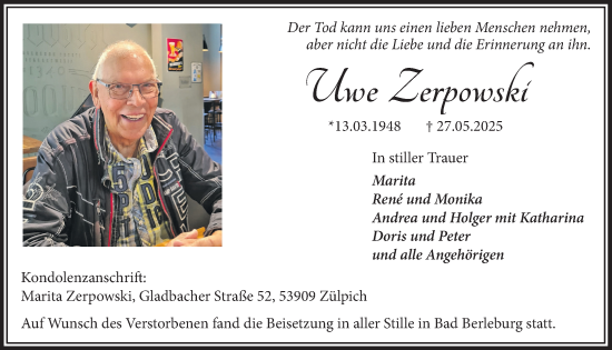 Anzeige von Uwe Zerpowski von  Blickpunkt Euskirchen 