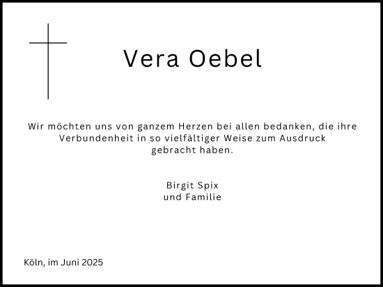 Anzeige von Vera Oebel von Kölner Stadt-Anzeiger / Kölnische Rundschau / Express