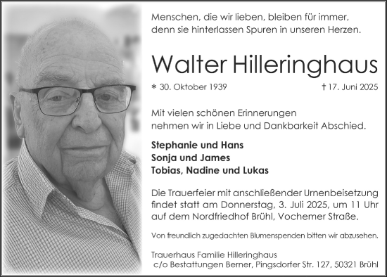 Anzeige von Walter Hilleringhaus von  Schlossbote/Werbekurier 