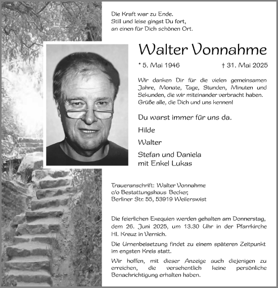 Anzeige von Walter Vonnahme von  Blickpunkt Euskirchen 