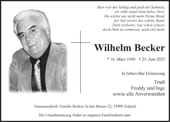Anzeige von Wilhelm Becker von  Blickpunkt Euskirchen 