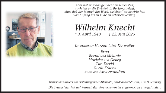 Anzeige von Wilhelm Knecht von Kölner Stadt-Anzeiger / Kölnische Rundschau / Express