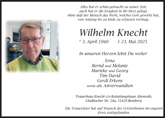 Anzeige von Wilhelm Knecht von  Bergisches Handelsblatt 