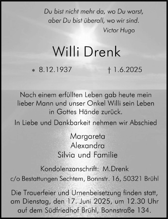 Anzeige von Willi Drenk von  Schlossbote/Werbekurier 
