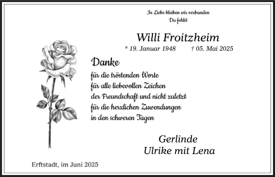 Anzeige von Willi Froitzheim von  Werbepost 