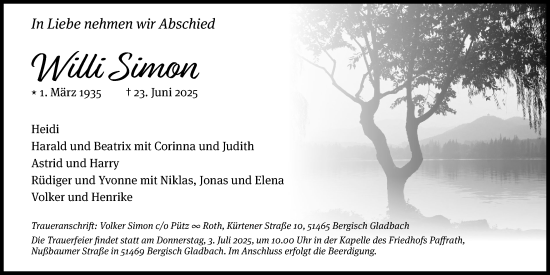 Anzeige von Willi Simon von Kölner Stadt-Anzeiger / Kölnische Rundschau / Express
