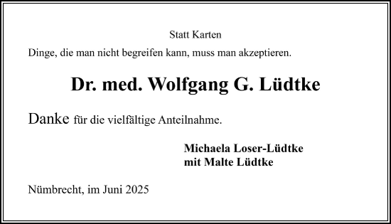 Anzeige von Wolfgang Lüdtke von  Lokalanzeiger 