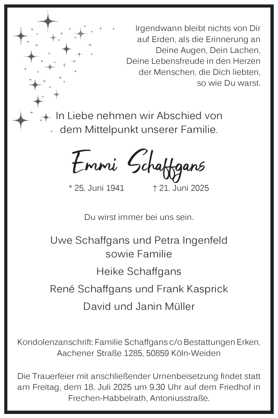 Anzeige von Emmi Schaffgans von  Wochenende 
