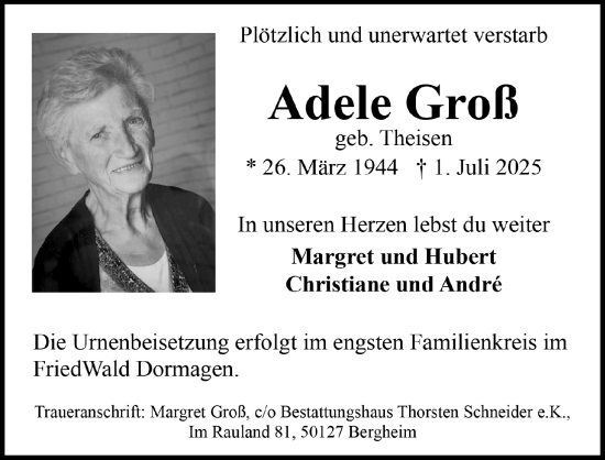 Anzeige von Adele Groß von  Werbepost 