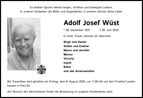 Anzeige von Adolf Josef Wüst von Kölner Stadt-Anzeiger / Kölnische Rundschau / Express