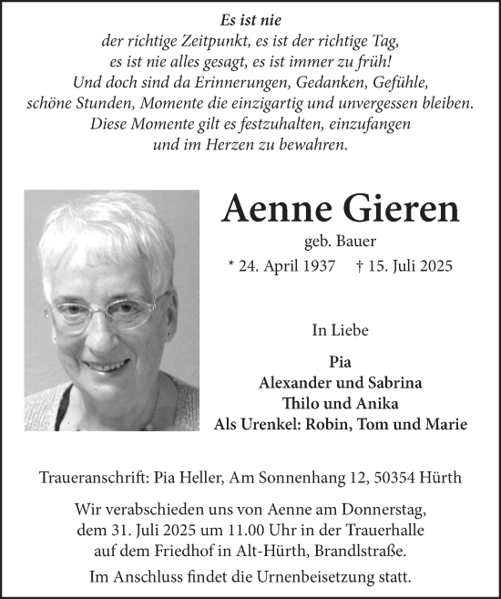 Anzeige von Aenne Gieren von  Werbepost 