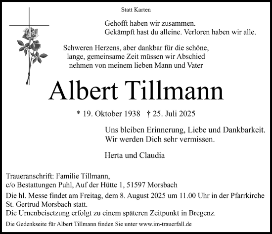 Anzeige von Albert Tillmann von  Lokalanzeiger 