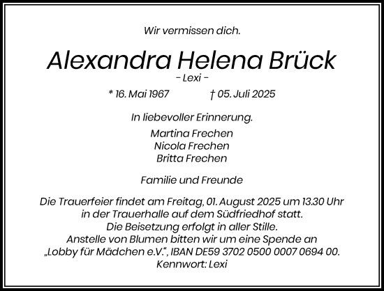 Anzeige von Alexandra Helena Brück von Kölner Stadt-Anzeiger / Kölnische Rundschau / Express