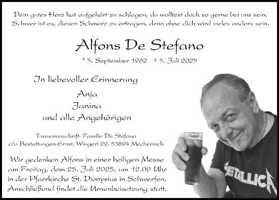 Anzeige von Alfons De Stefano von  Blickpunkt Euskirchen 