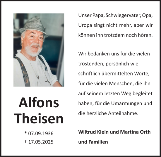 Anzeige von Alfons Theisen von  Bergisches Handelsblatt 