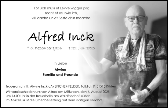 Anzeige von Alfred Inck von  Bergisches Handelsblatt 