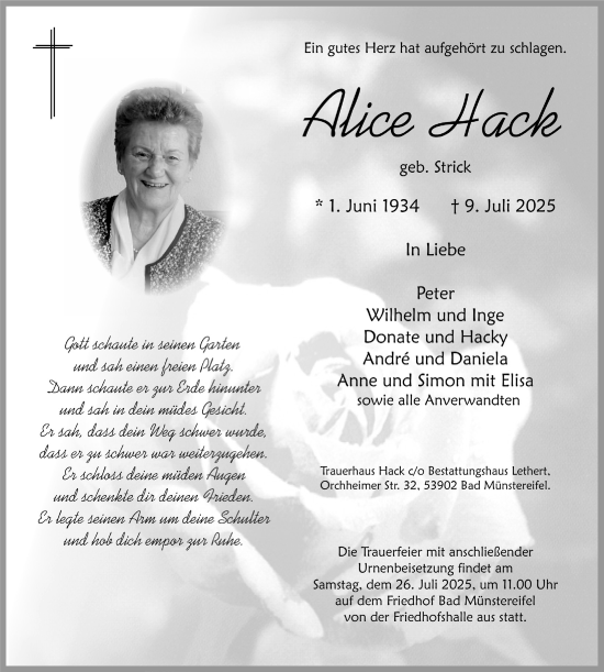 Anzeige von Alice Hack von  Blickpunkt Euskirchen 