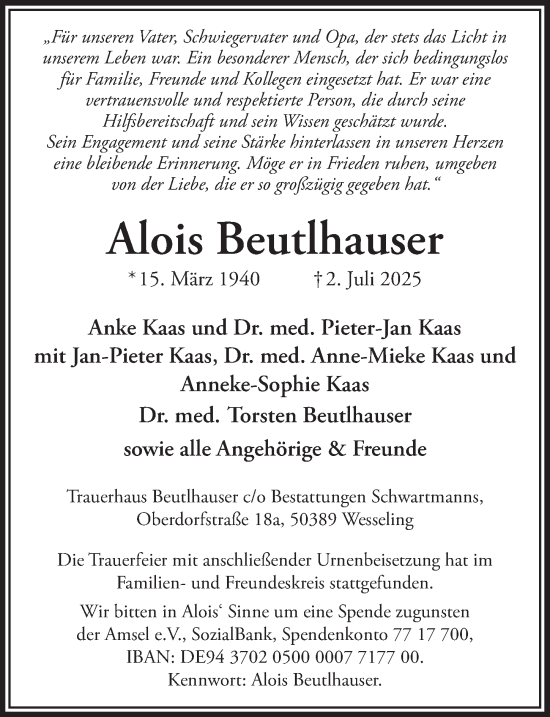 Anzeige von Alois Beutlhauser von  Schlossbote/Werbekurier 